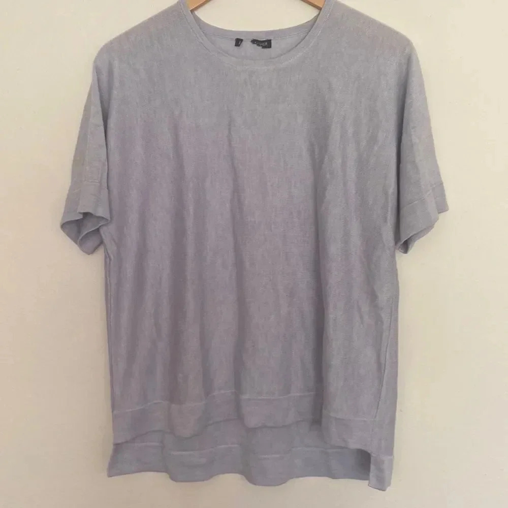 EILEEN Fisher sz L light blue knit shirt sleeve top excellent condition